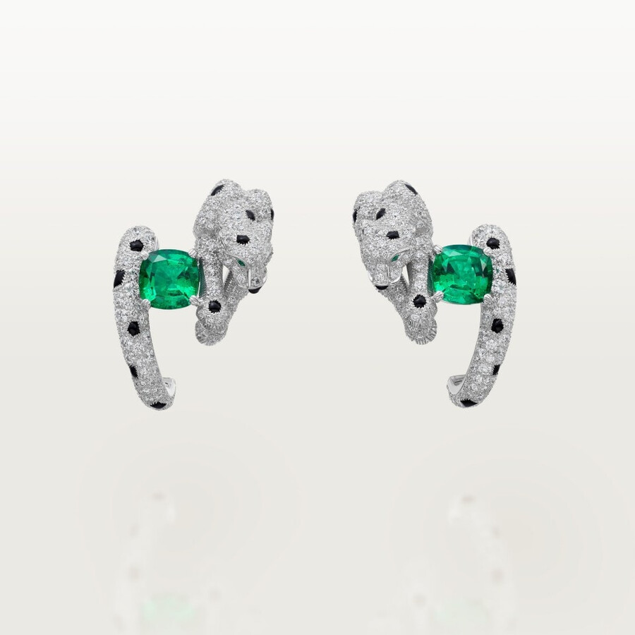 panthère de cartier earrings cushion-cut emerald paved
