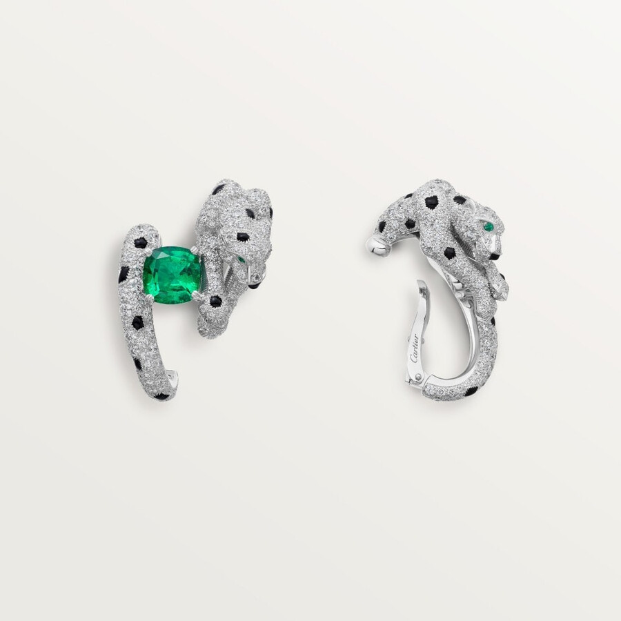 panthère de cartier earrings cushion-cut emerald paved